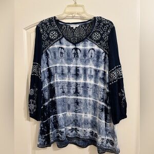 John Mark Navy and White Embroidered Tunic